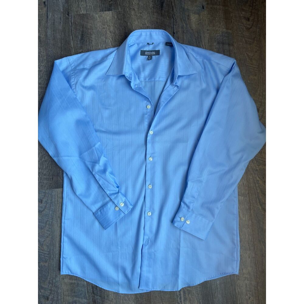 Kenneth Cole Reaction Blue Pin Striped Button-Down Dress Shirt M 15 1/2 32-33